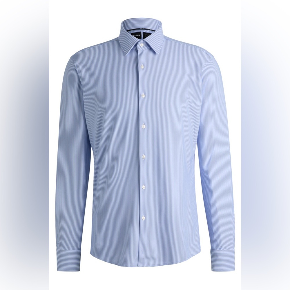 SSENSE HUGO BOSS slim fit blue and white striped dress shirt button up 15